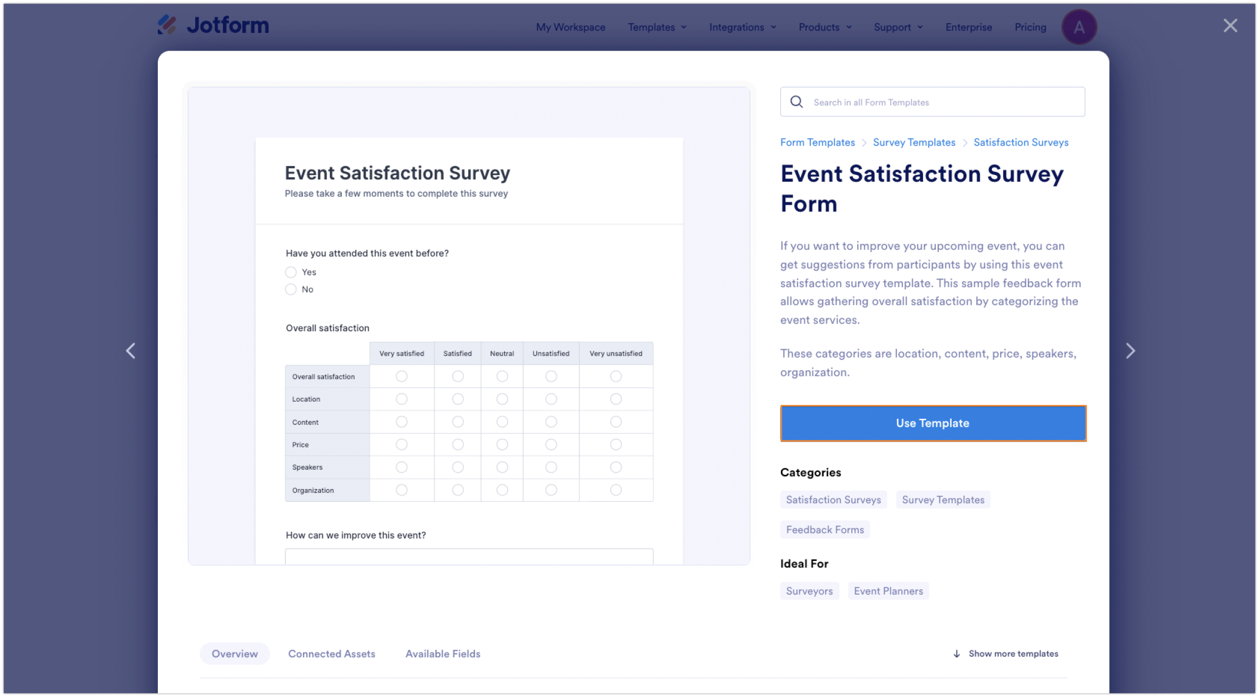 Jotform Template Gallery Event Satisfaction Survey Form Template Use Template Button