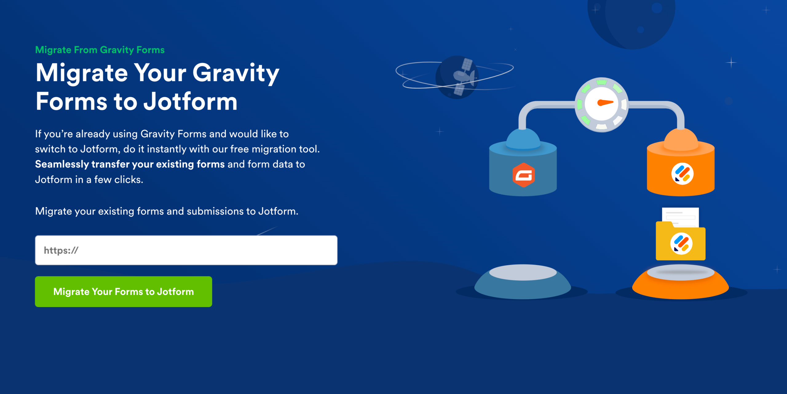 Blue graphic illustrating migration from Gravity Forms to Jotform