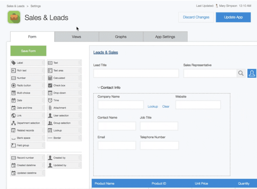 Screenshot of Kintone's interface
