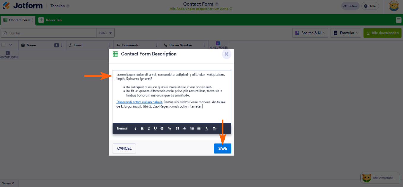 So fügen Sie Beschreibungen zu Registerkarten und Spalten in Jotform Tabellen hinzu Image-2