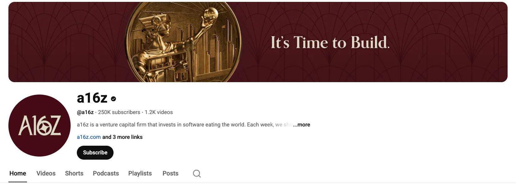 Screenshot of the YouTube channel “The a16z Show”