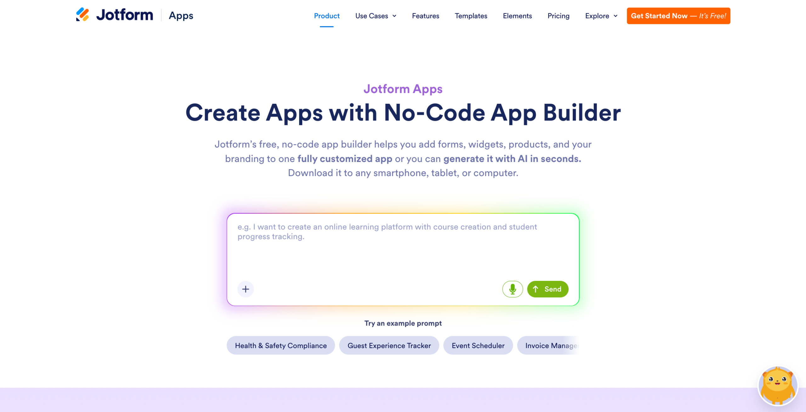 Screenshot of Jotform Apps landing page
