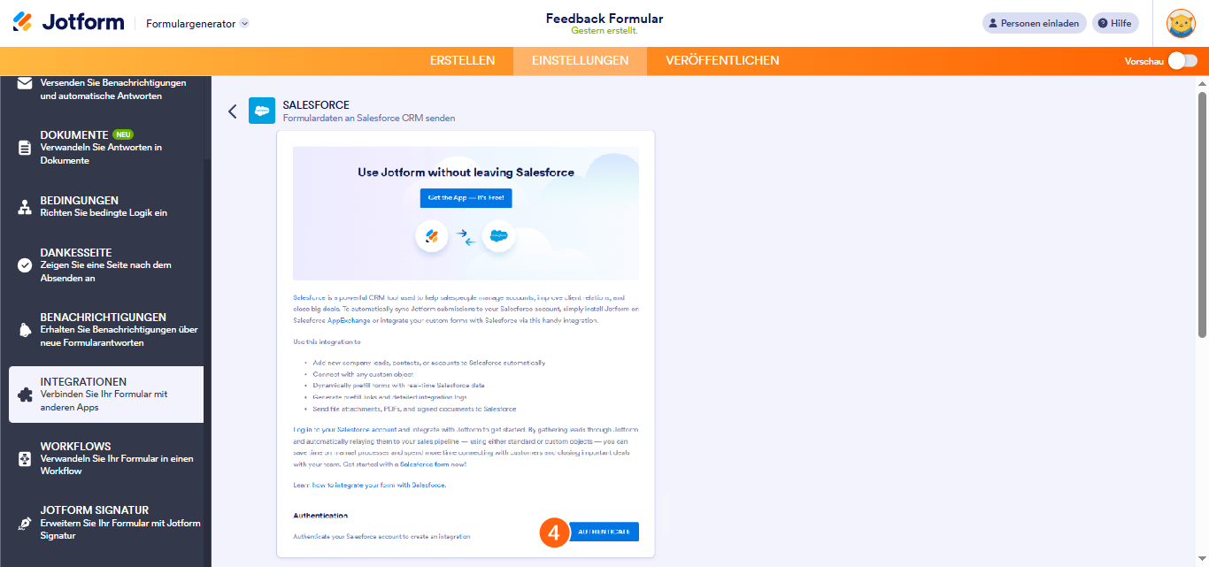 So richten Sie die Jotform Integration für Salesforce-API-Only-Benutzer ein Image-2