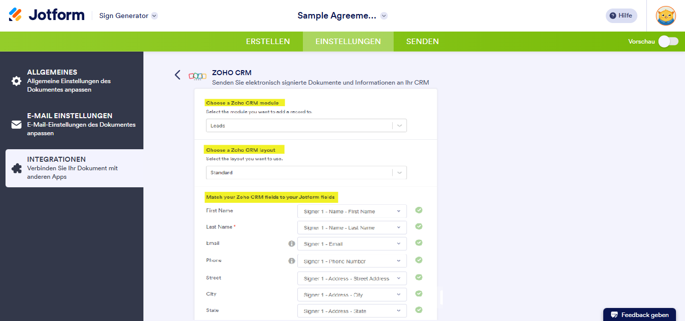 Wie Sie Jotform Sign mit Zoho CRM integrieren Image-3
