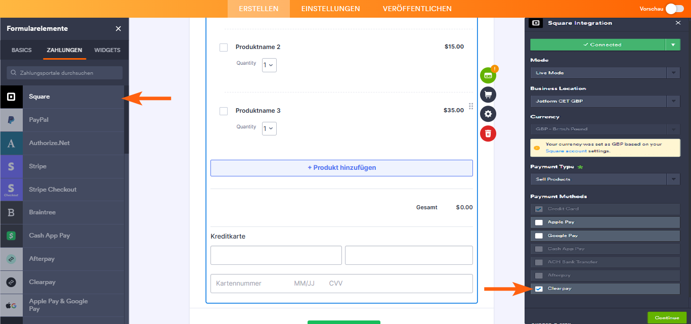 So integrieren Sie Jotform mit Clearpay Image-3