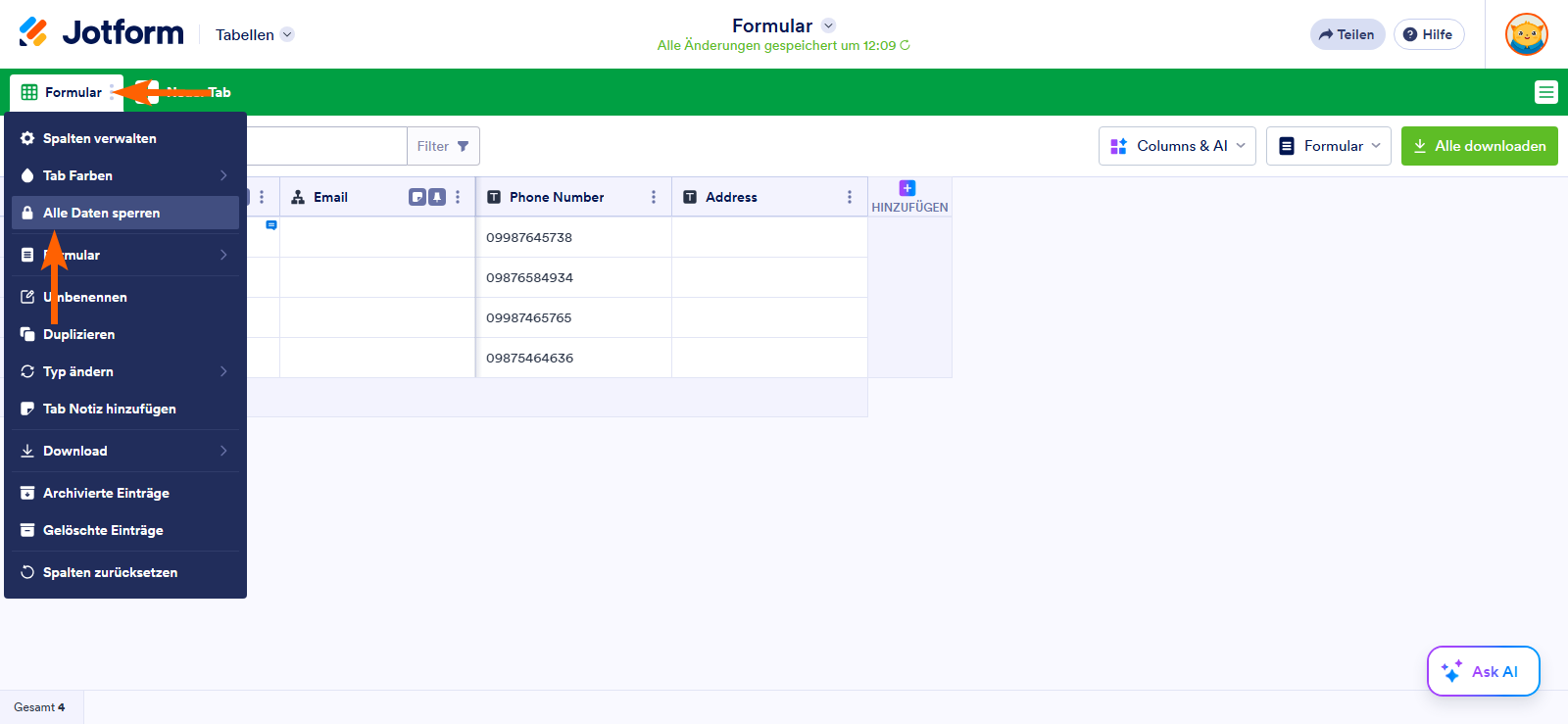 So sperren Sie Daten in Jotform-Tabellen Image-4