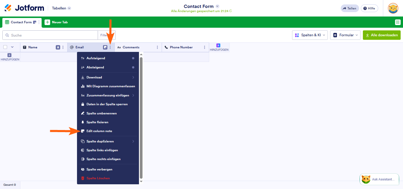 So fügen Sie Beschreibungen zu Registerkarten und Spalten in Jotform Tabellen hinzu Image-8