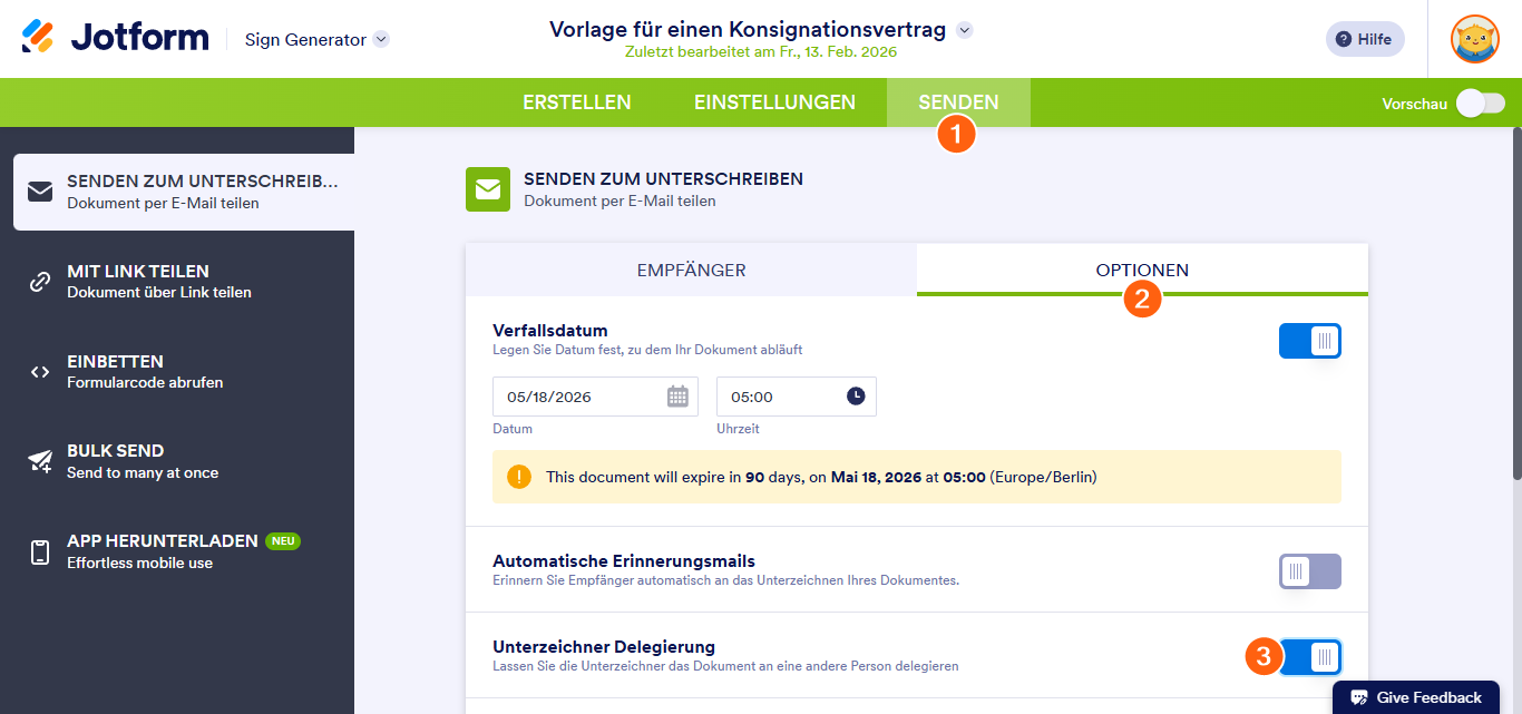 So können Sie Unterzeichnern gestatten, das Dokument an andere Unterzeichner zu delegieren Image-1