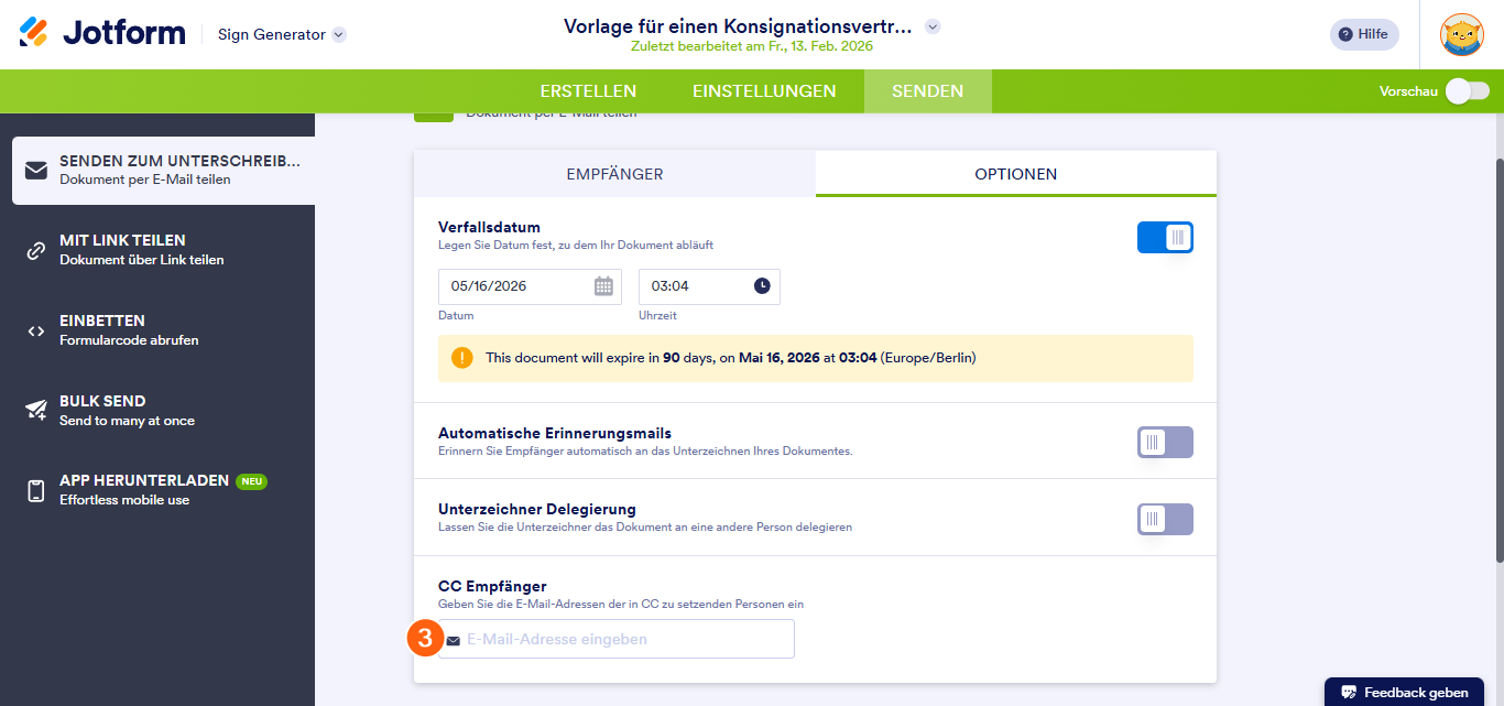 So fügen Sie einen CC-Empfänger in Jotform Sign hinzu Image-3