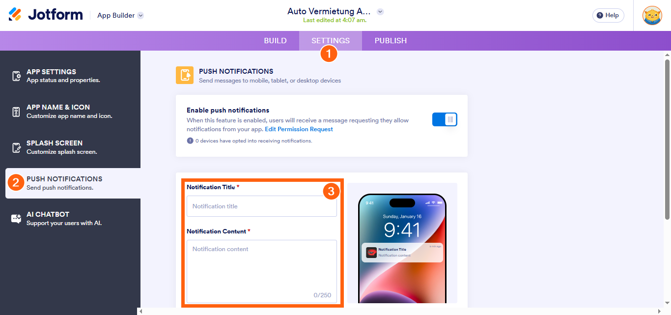 So erstellen und senden Sie Push-Benachrichtigungen für Jotform Apps Image-5