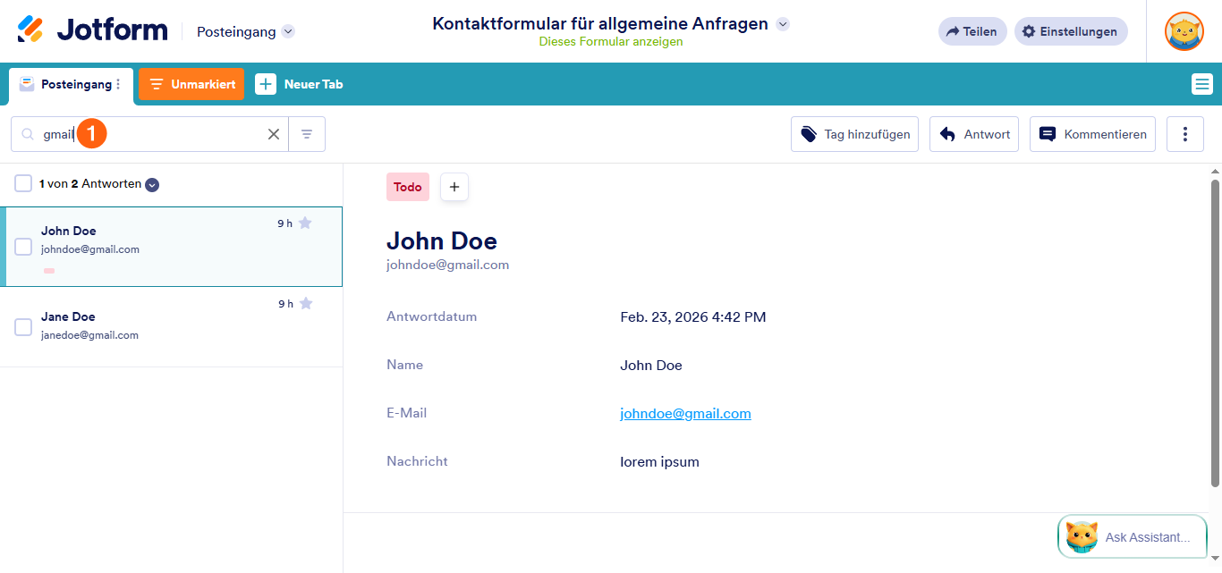 So suchen und filtern Sie Einsendungen im Jotform Posteingang Image-1