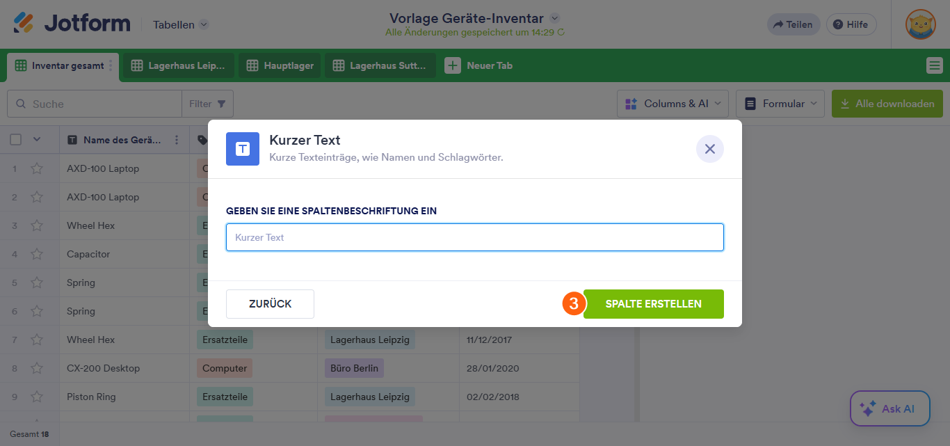 So richten Sie grundlegende Elementspalten in Jotform Tabellen ein Image-3