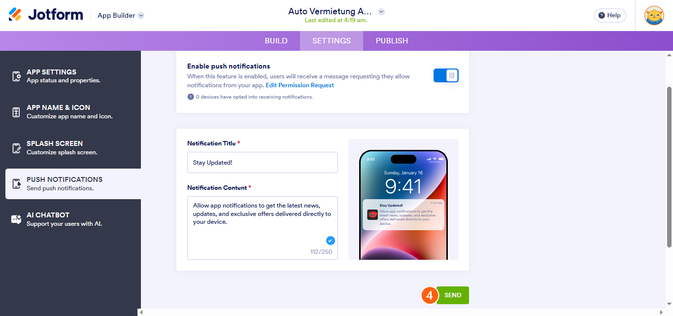 So erstellen und senden Sie Push-Benachrichtigungen für Jotform Apps Image-6