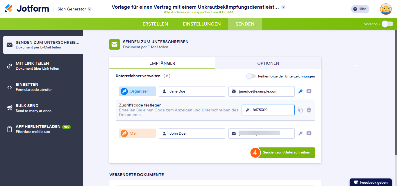 So legen Sie einen Zugangscode für Ihre Dokumente in Jotform Sign fest Image-4