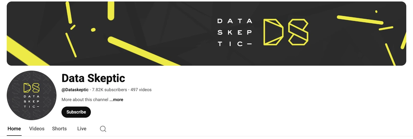 Screenshot of the YouTube channel “Data Skeptic”