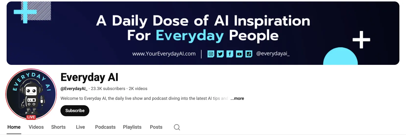 Screenshot of the YouTube channel “Everyday AI”