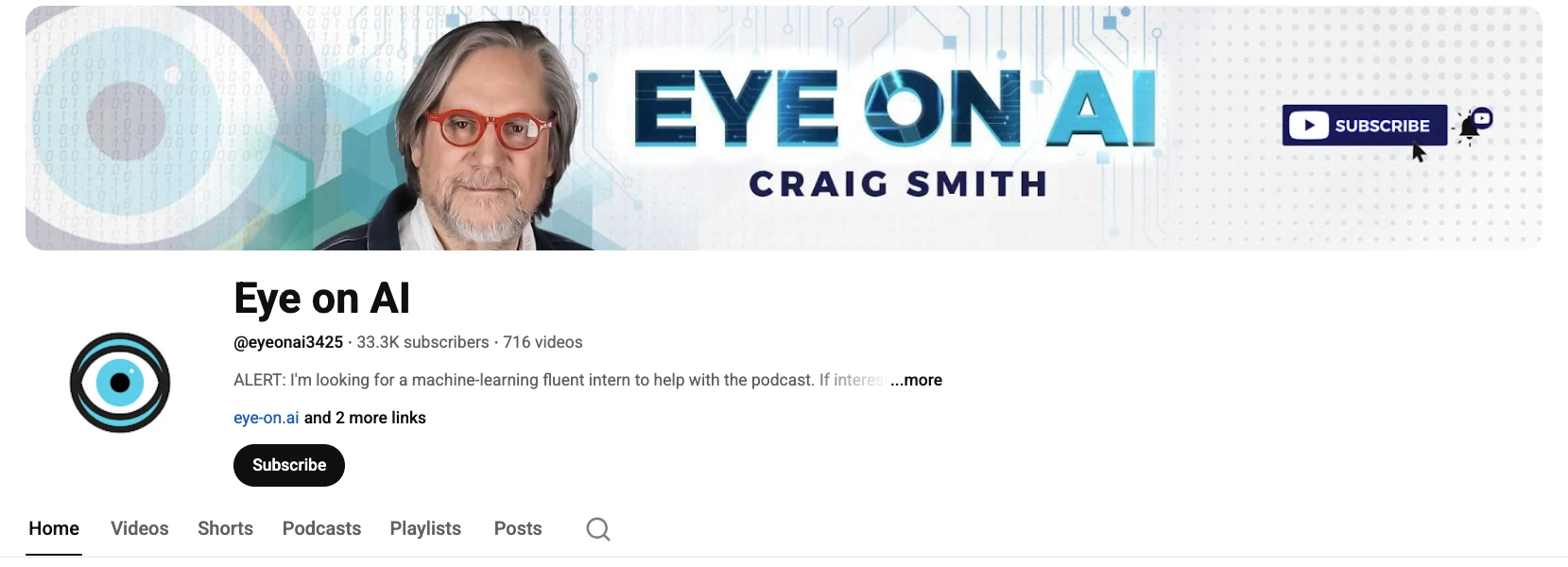 Screenshot of the YouTube channel “Eye on AI”