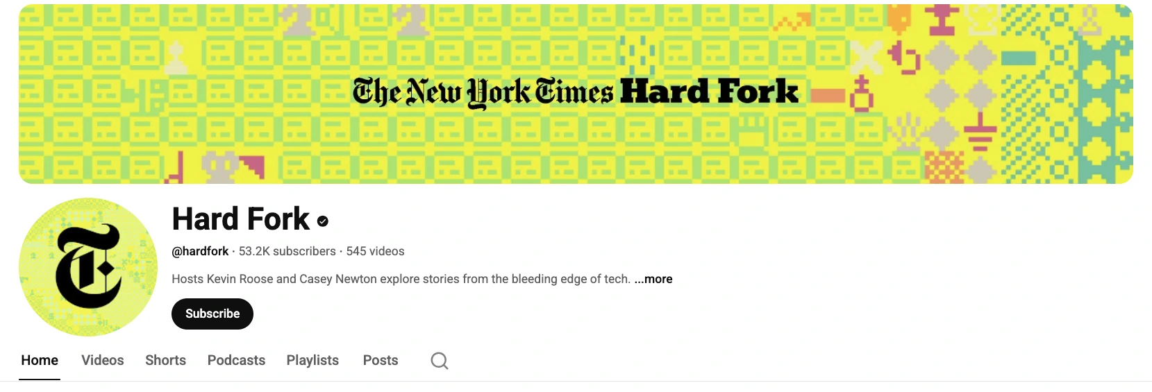 Screenshot of the YouTube channel “Hard Fork,”