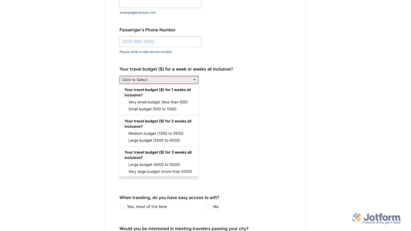 Form preview showing the Grouped Values Dropdown widget with options organized into categories