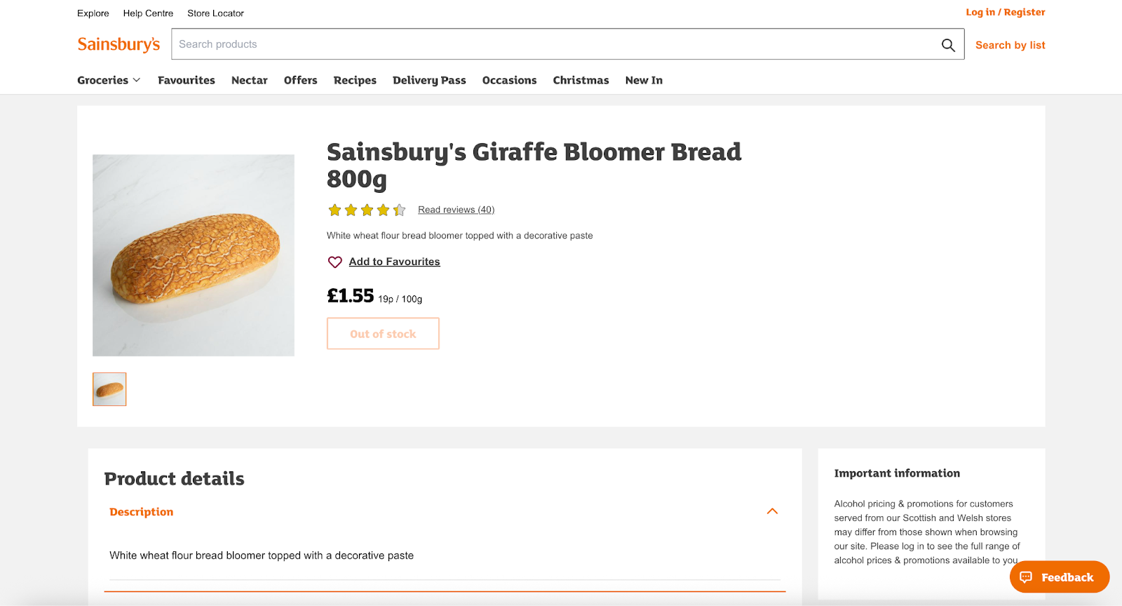 Screenshot of Sainsbury's Online Shop