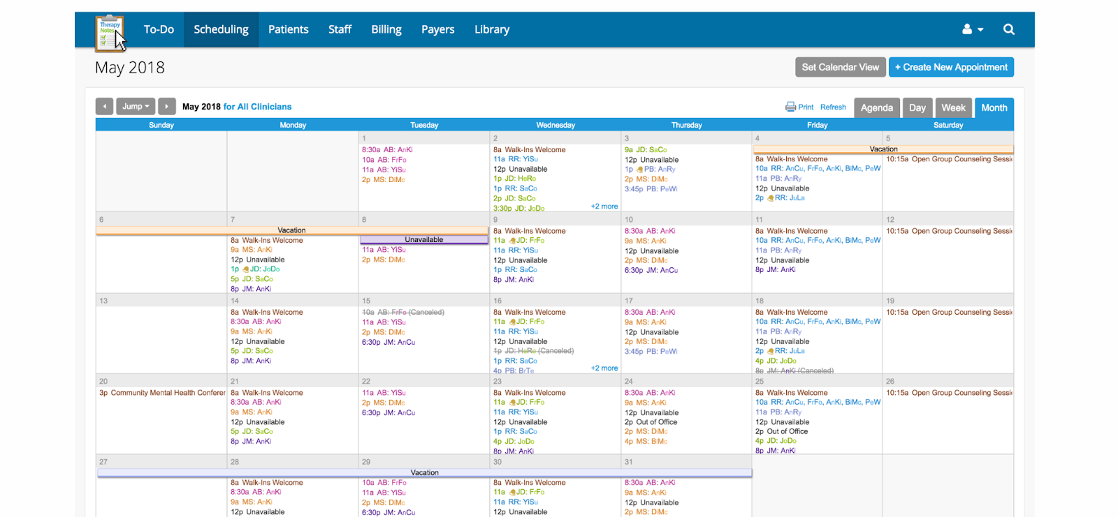 Screenshot of TherapyNotes interface