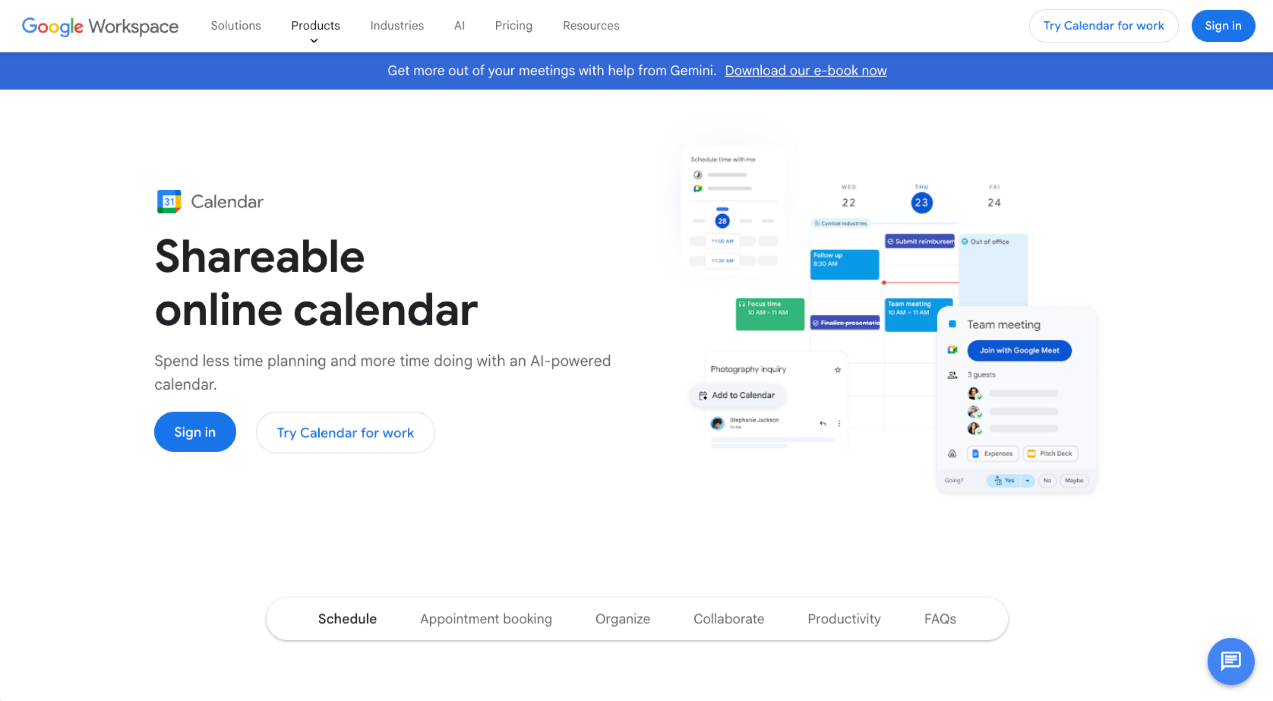 Google Calendar Landing Page