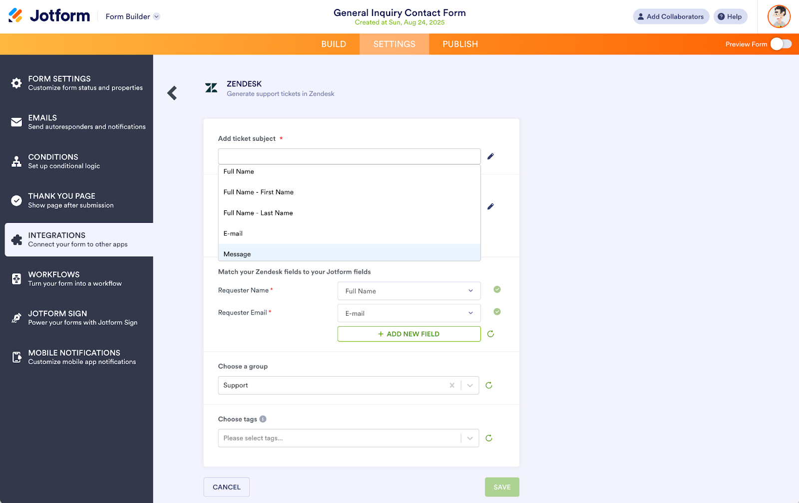 Jotform’s Zendesk integration can create tickets from forms and AI conversations