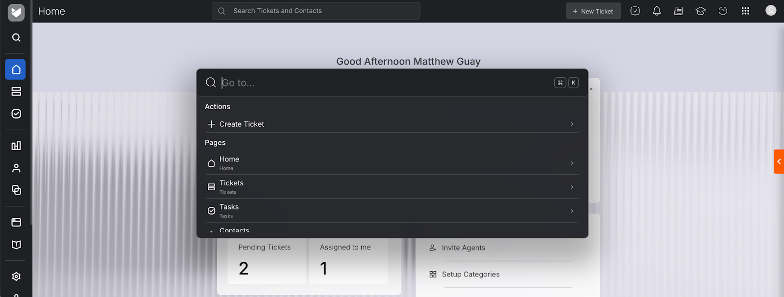 Quickly jump between HappyFox tools with the command palette