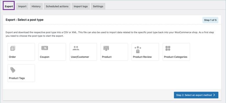 WooCommerce Export Tab Screenshot