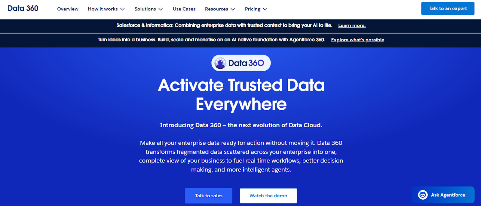 Data 360 website with the words: "Activate Trusted Data Everywhere"