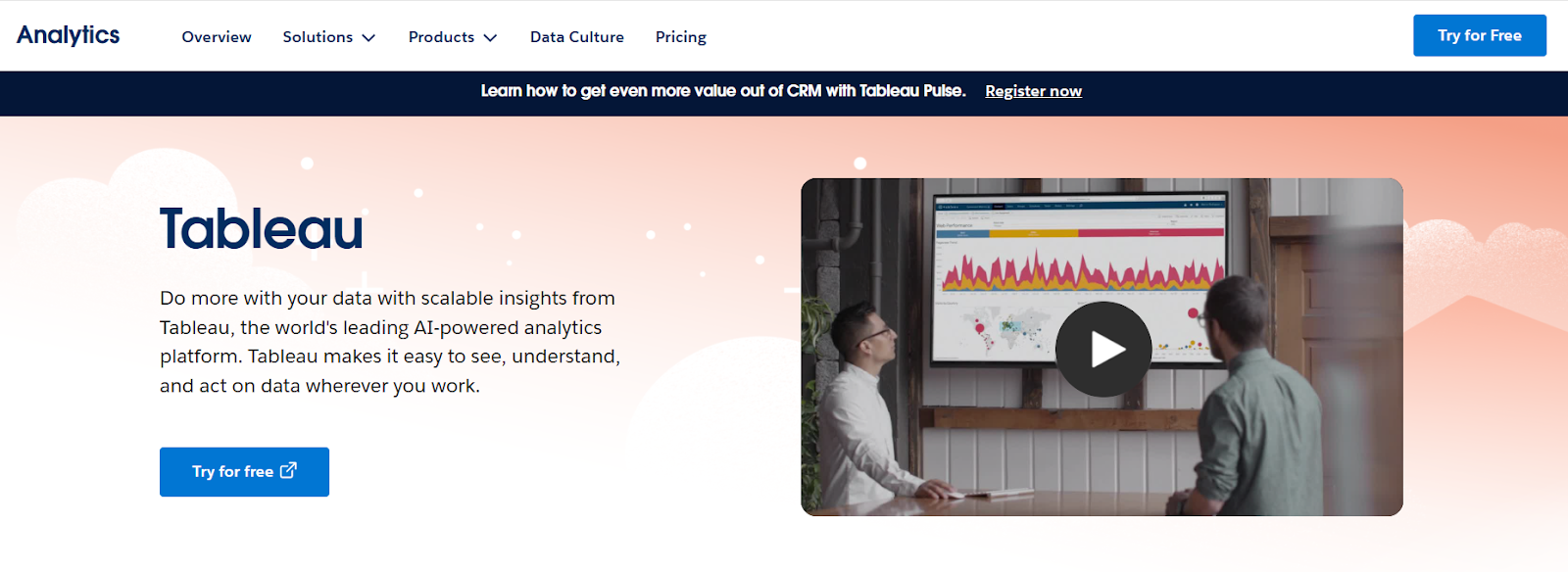 Tableau website with the words: "Do more with your data with scalable insights from Tableau"