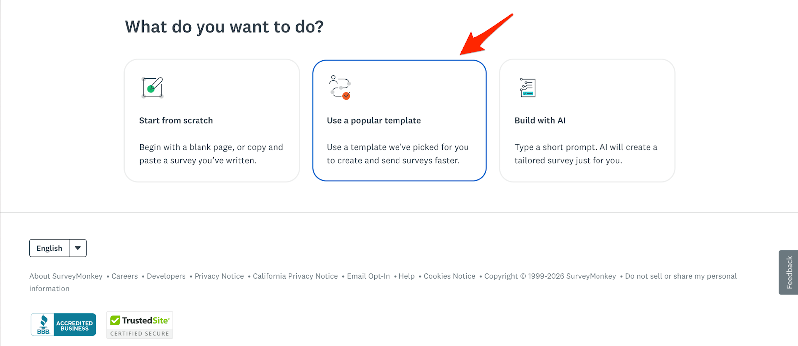 SurveyMonkey Survey Creation Use a Popular Template Option