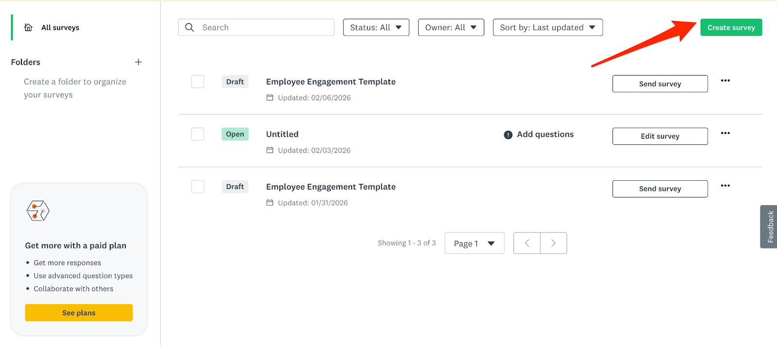 SurveyMonkey Create Survey Button