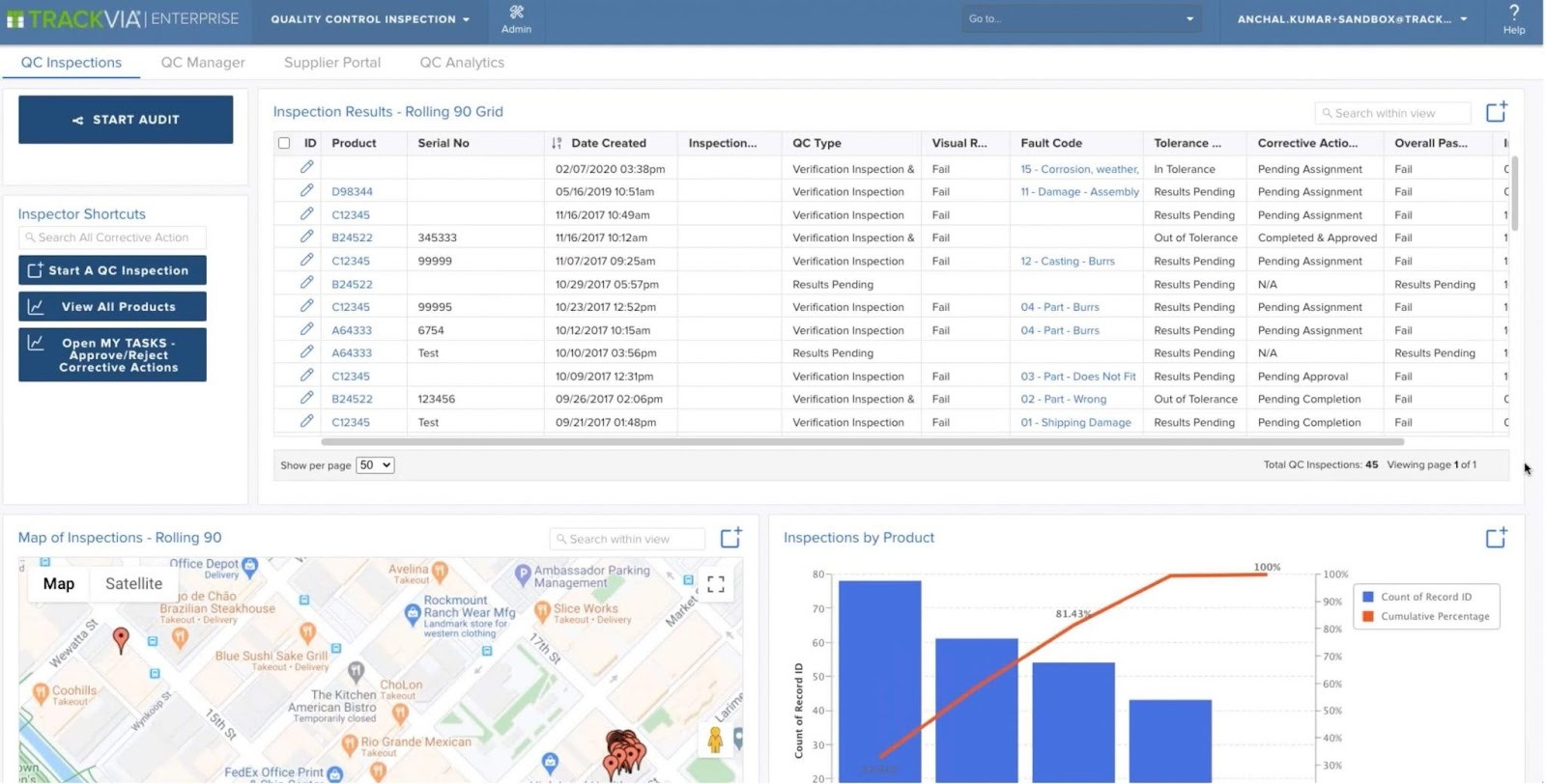 Screenshot of TrackVia's interface