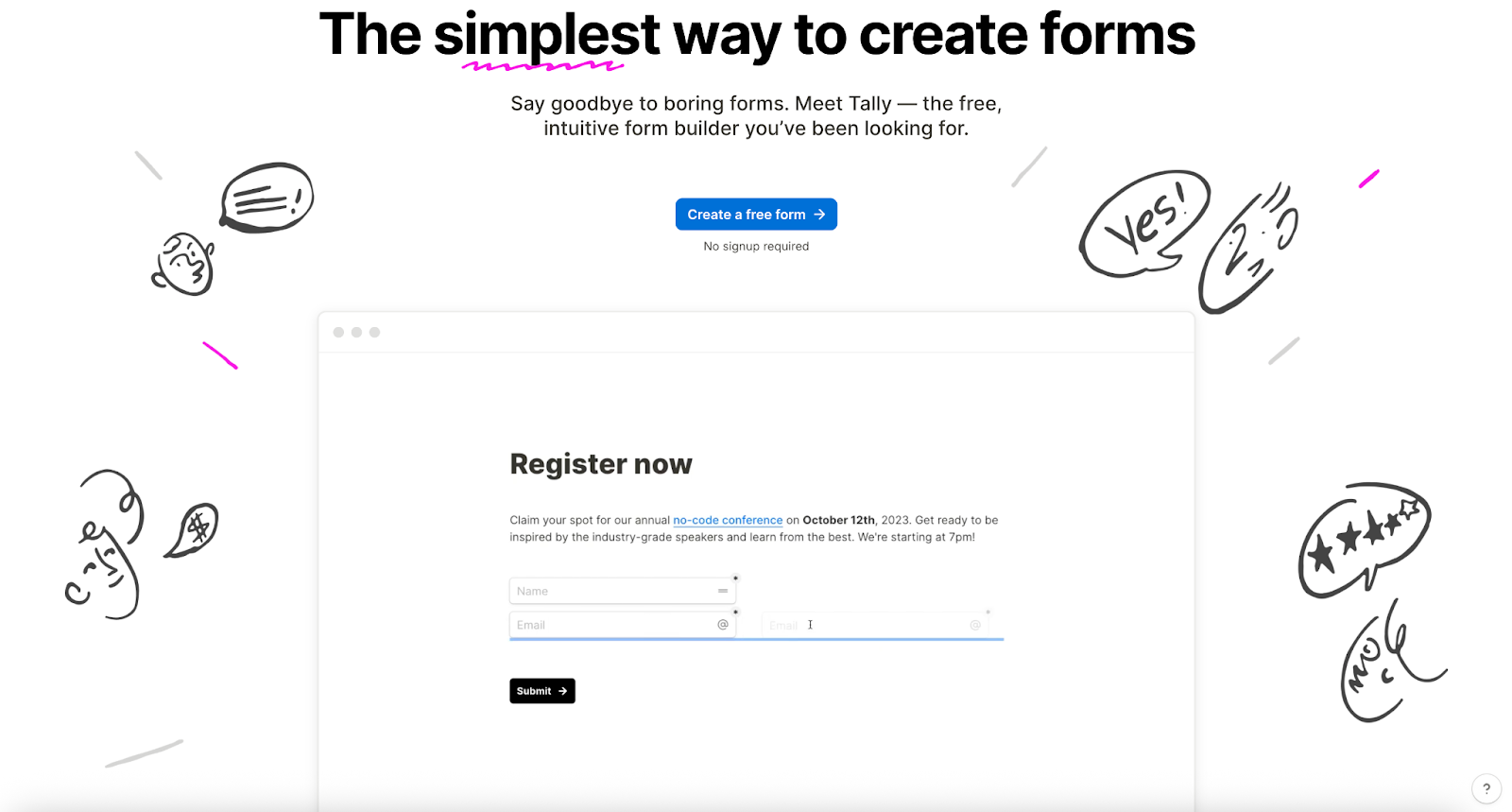 Screenshot of Tally Landing Page