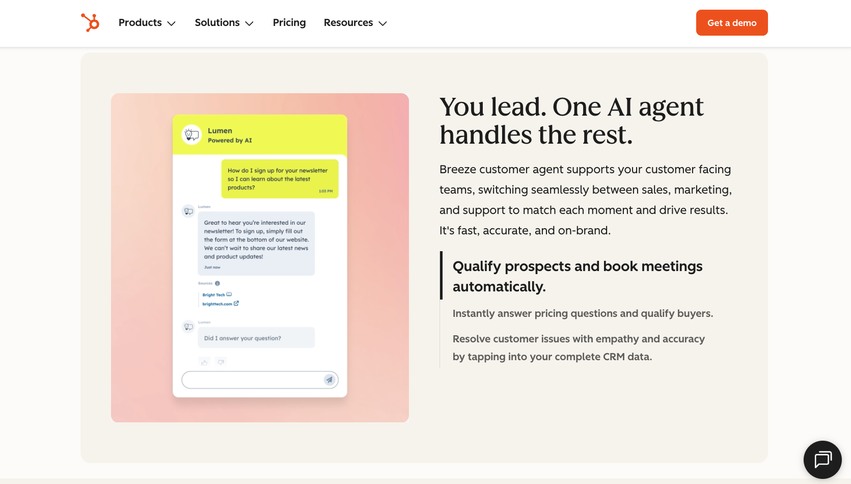 HubSpot AI agents Landing Page
