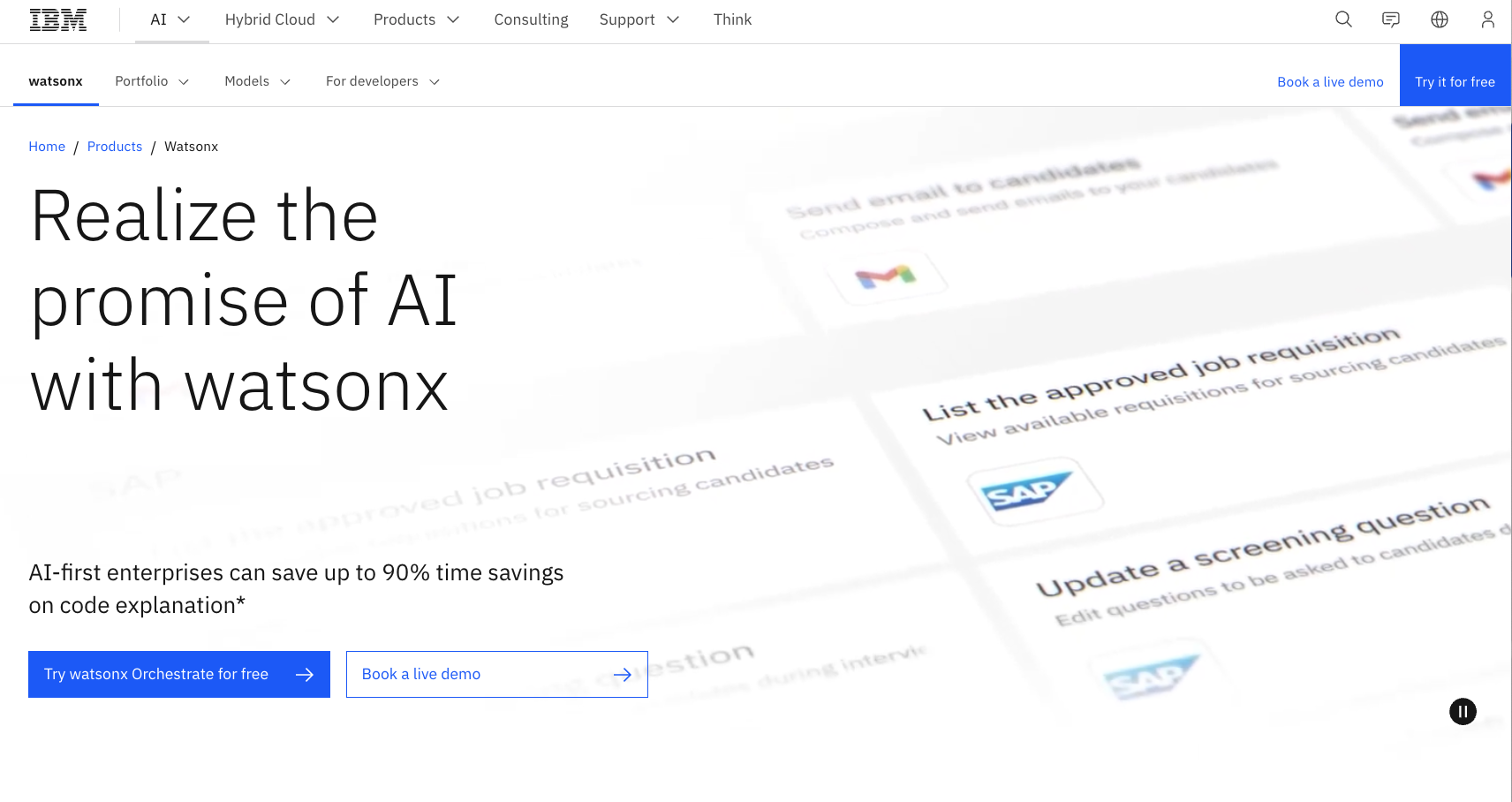 IBM watsonx Landing Page