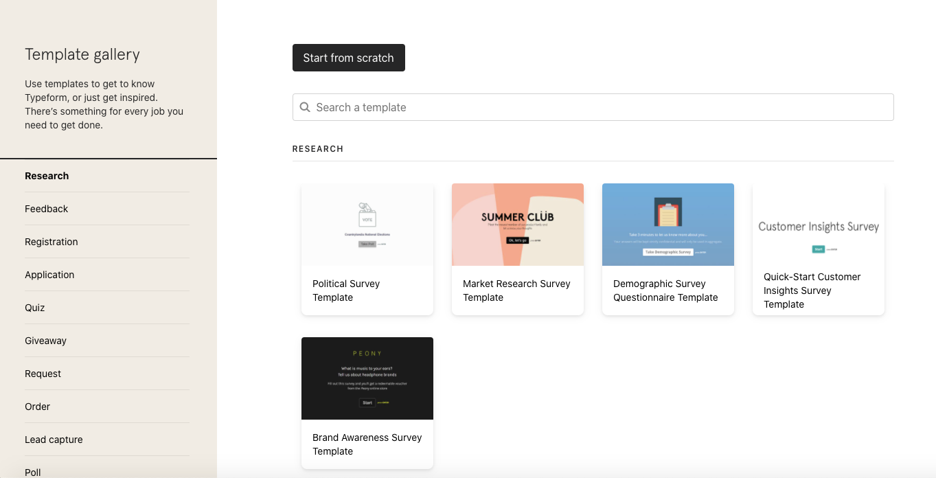 Typeformのスクリーンショット