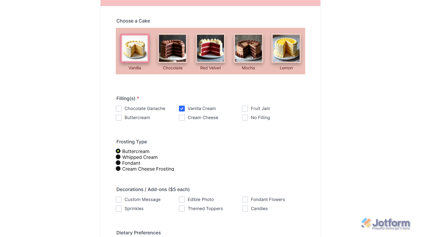Futurico Radio Buttons on a Jotform form
