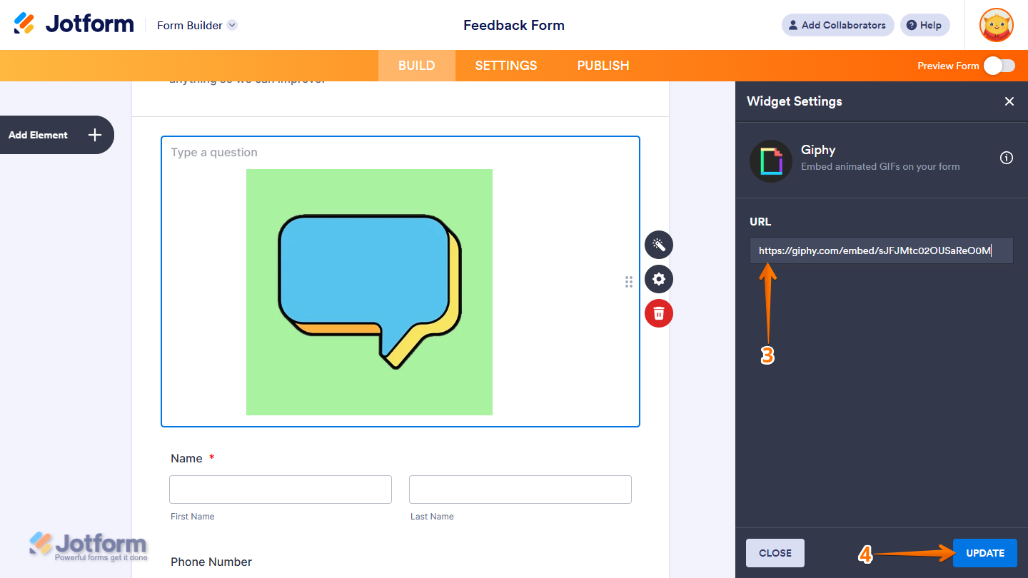 Giphy Widget Settings in Jotform Form Builder