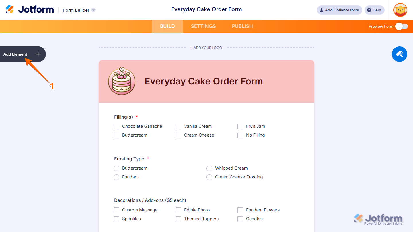 Add Element button in Jotform Form Builder