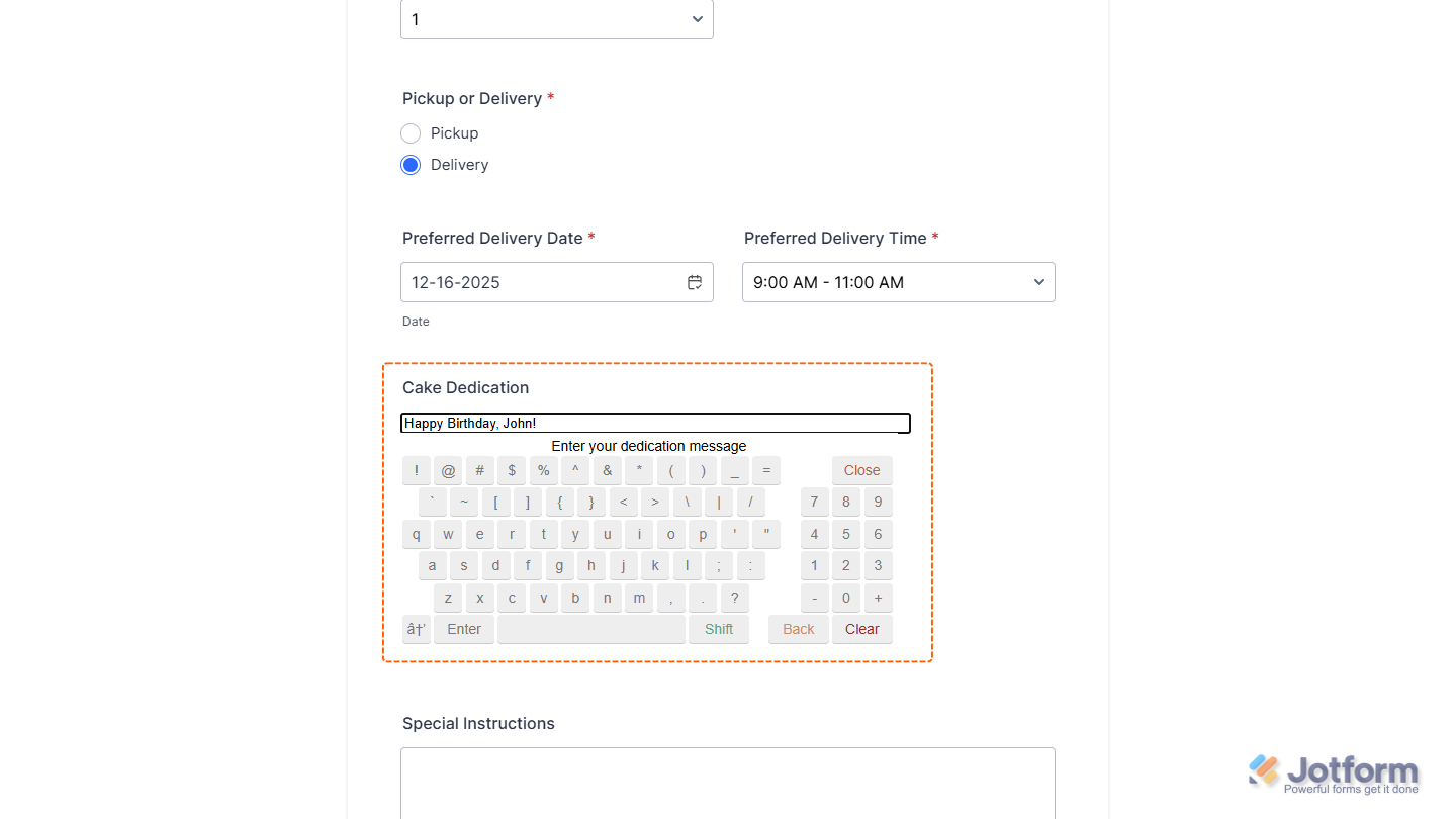 Keypad widget on a Jotform form