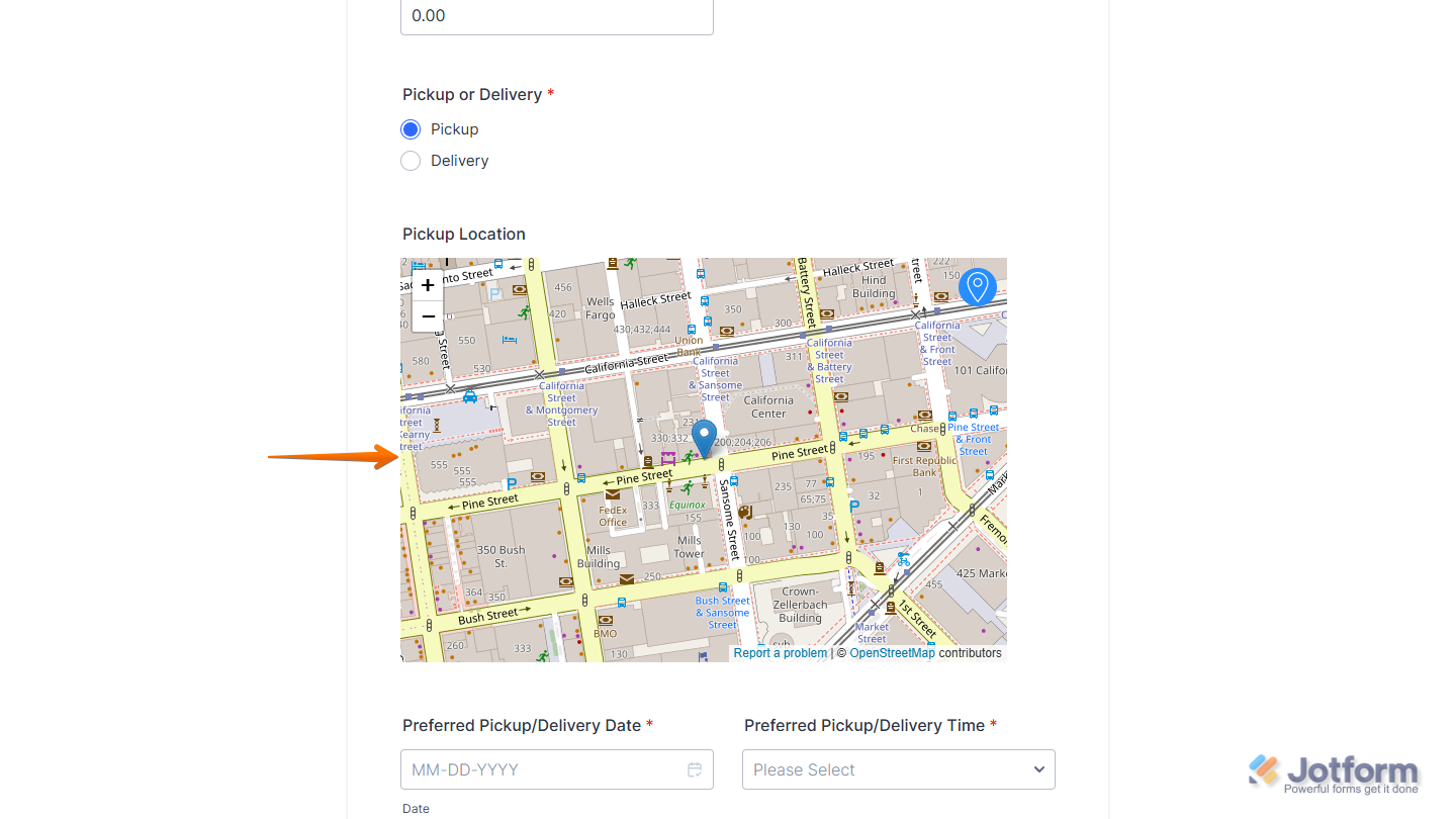 Open Street Map widget on a Jotform form