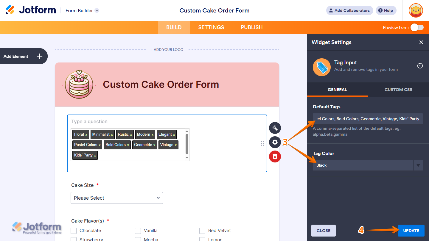 Tag Input Widget Settings in Jotform Form Builder