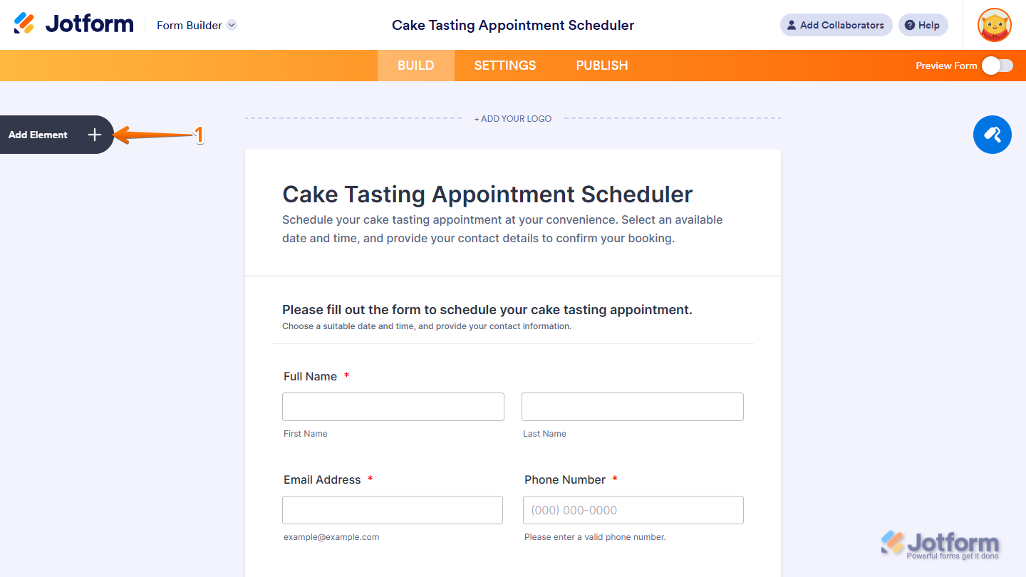 Add Element button in Jotform Form Builder