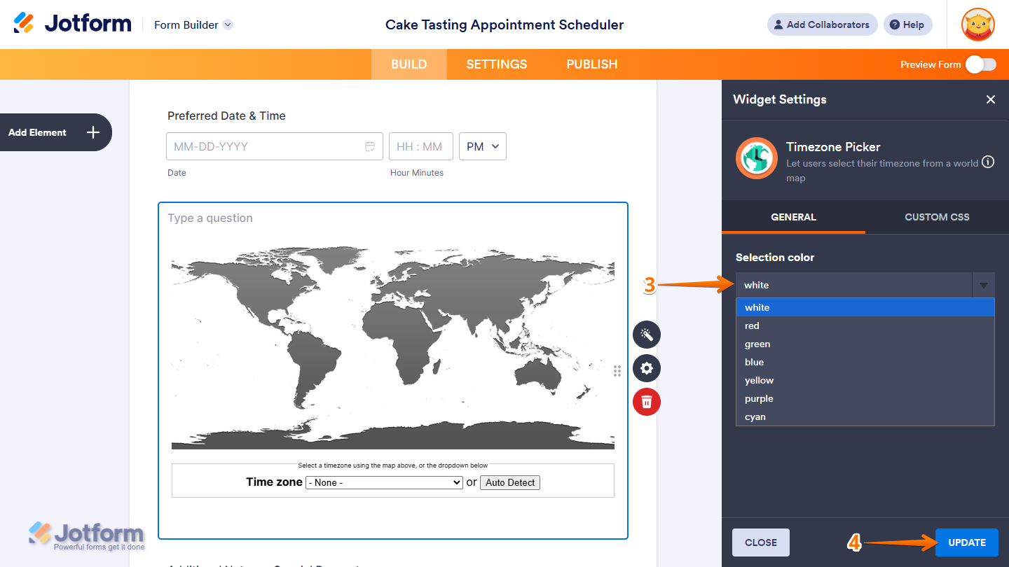 Timezone Picker Widget Settings in Jotform Form Builder