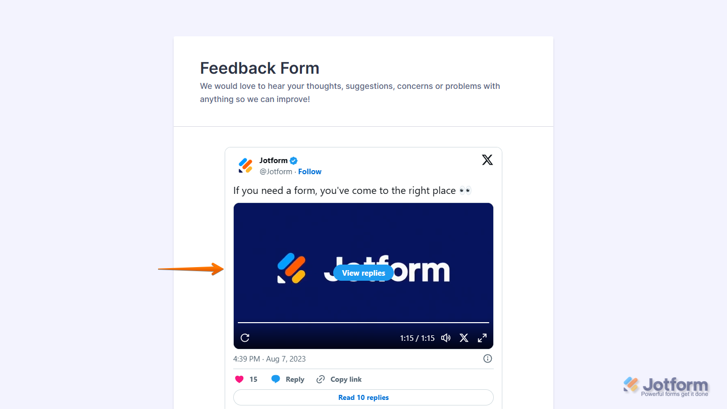 X (Formerly Twitter) widget on a Jotform form