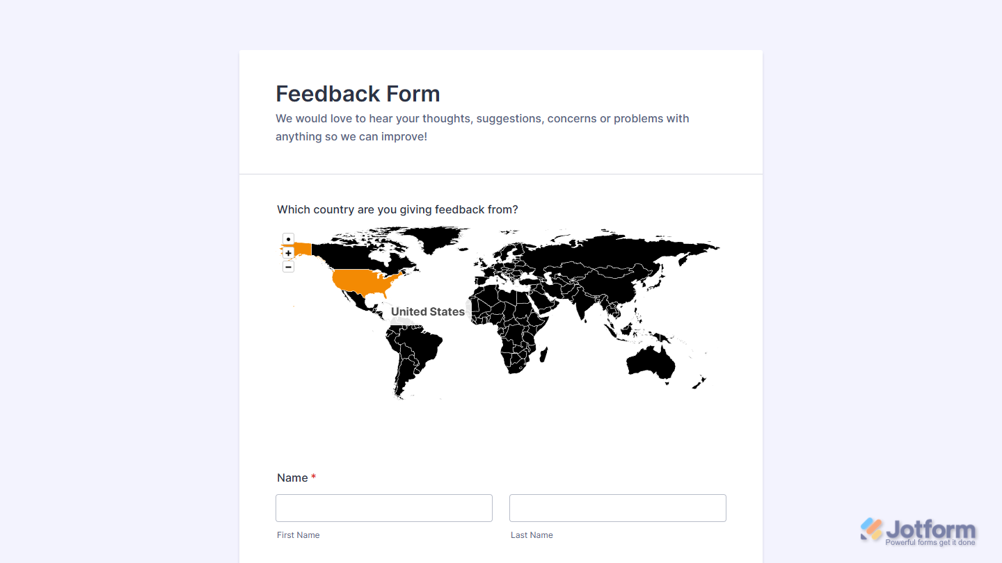 Select Country widget on a Jotform form