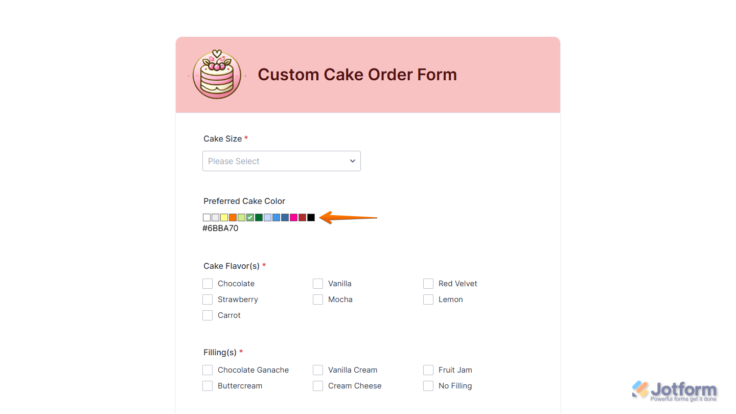 Simple Color Picker widget on a Jotform form