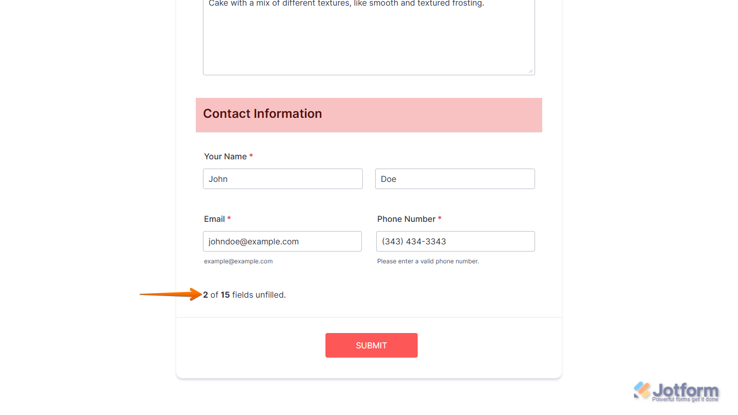 Unfilled Fields on a Jotform Demo Form